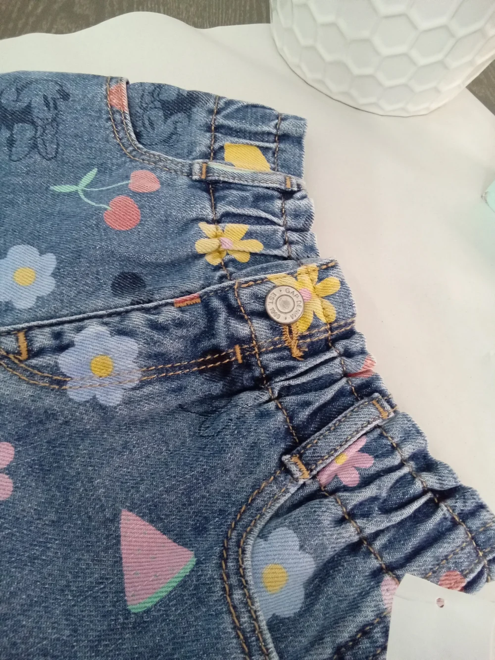 Baby Gap Girls Fruit Floral Denim Shorts Frayed Hem NWT